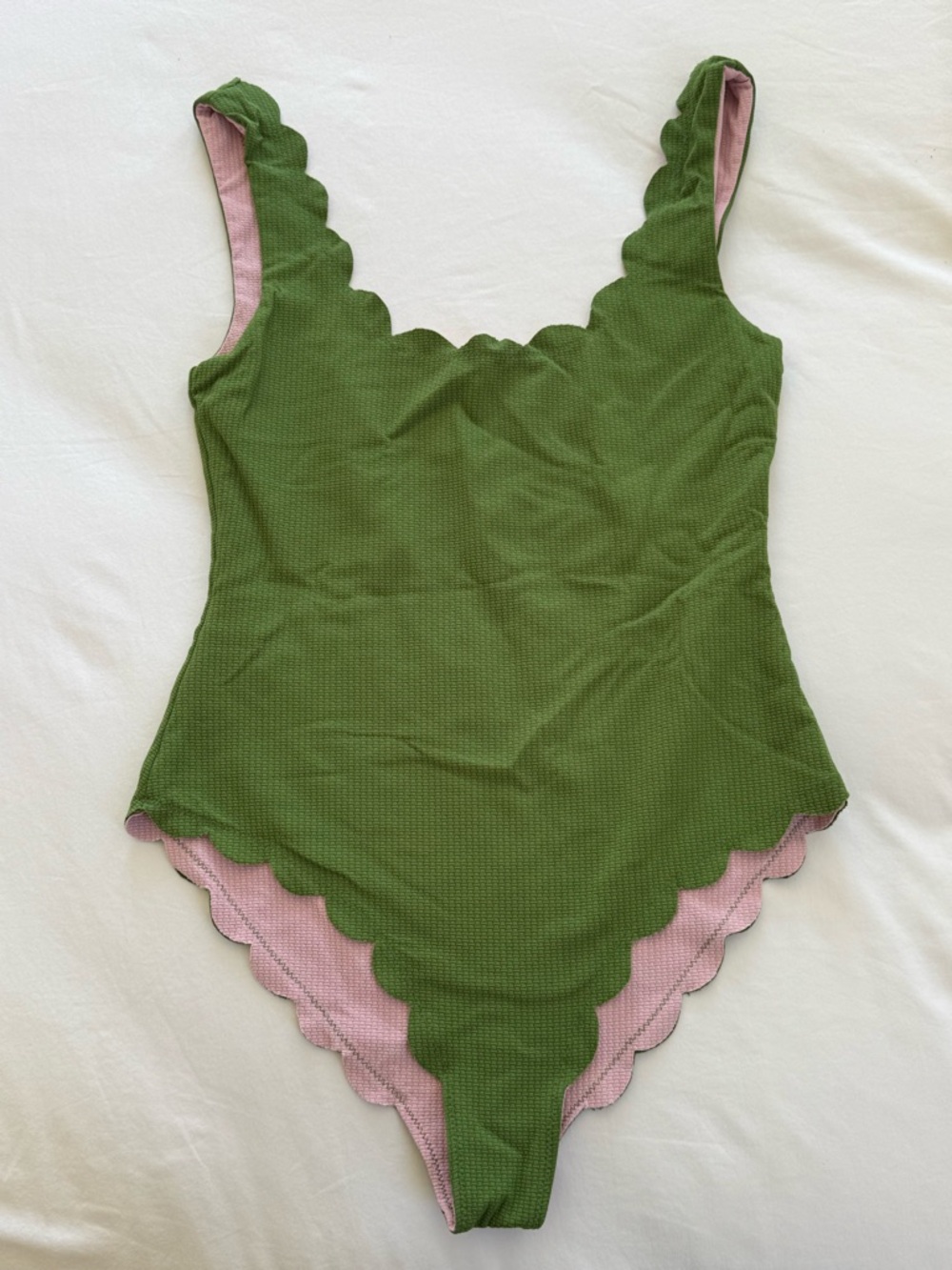 Reversible Scalloped One-Piece Swimsuit Green and Pink Marysia Palm Springs